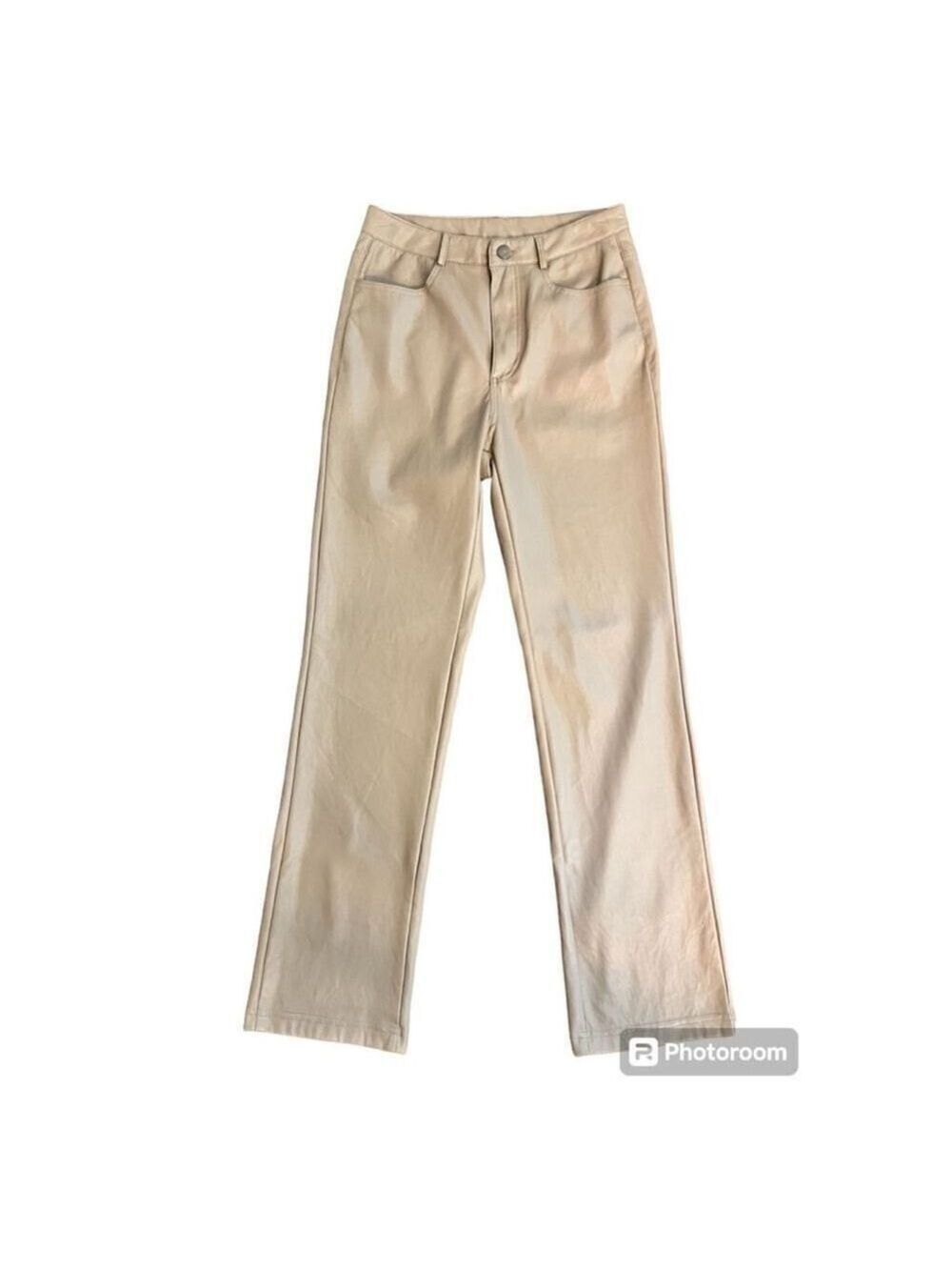Black Tape Faux Leather Straight Leg Pants Taupe Small